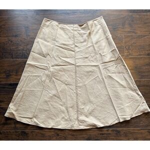 Talbots Linen Blend A Line Midi Skirt Womens 16 Beige Classic Career Casual